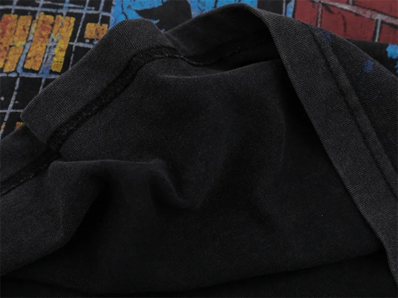 VALE2025 Retro Washed City Wall Poster Printed Fashion T-shirt