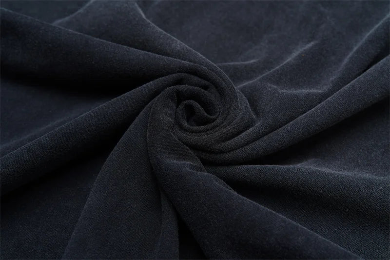 Vale European And American Fashion Pure Cotton Printed Retro Washed Round Neck Black Short Sleeved Shirt