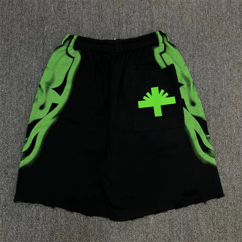 Vert Retro Washed Water Embroidered Mud Print Drawstring Letter Loose Casual Shorts