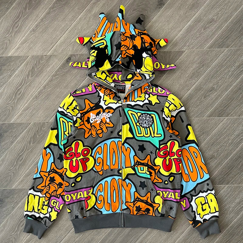 Glo Gang The Glory Full Zip Drink cartoon multicolor printed zipper hoodie