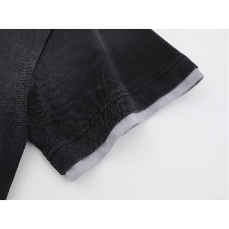 VALE2025 Retro Washed Pattern Printed Fashion T-shirt