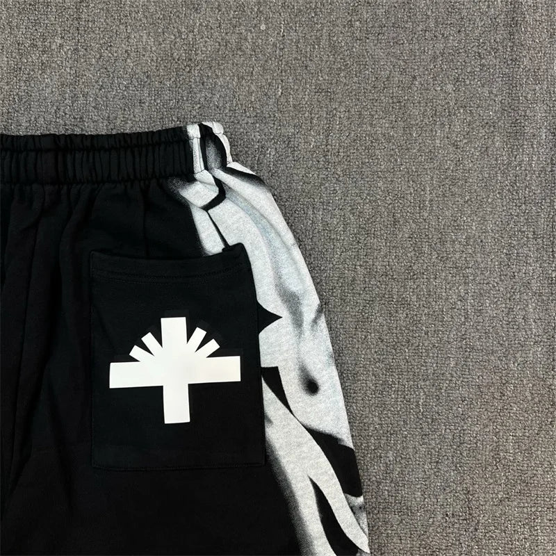 Vert Retro Washed Water Embroidered Mud Print Drawstring Letter Loose Casual Shorts