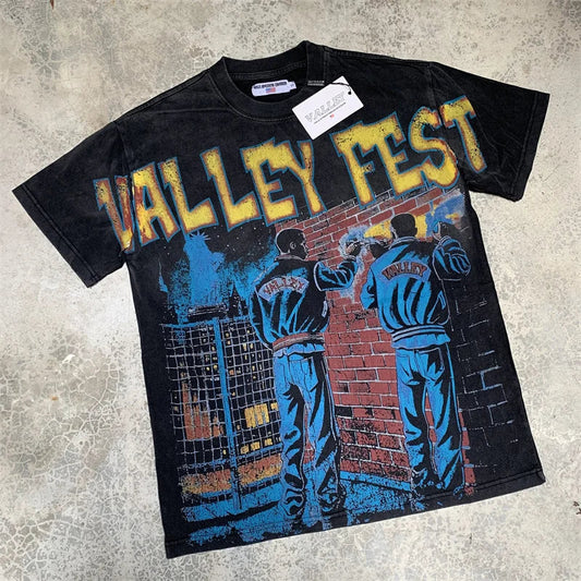 Vale Hot Stamping And Washing Water To Make Old Pure Cotton Short Sleeved t-Shirt