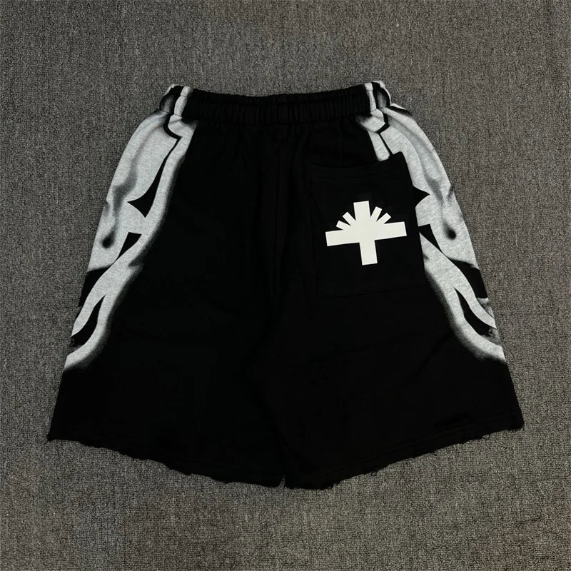 Vert Retro Washed Water Embroidered Mud Print Drawstring Letter Loose Casual Shorts