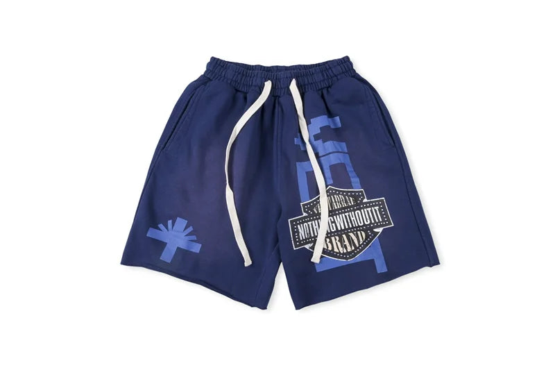 Vert Retro Washed Water Embroidered Mud Print Drawstring Letter Loose Casual Shorts