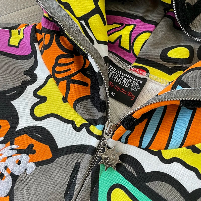 Glo Gang The Glory Full Zip Drink cartoon multicolor printed zipper hoodie