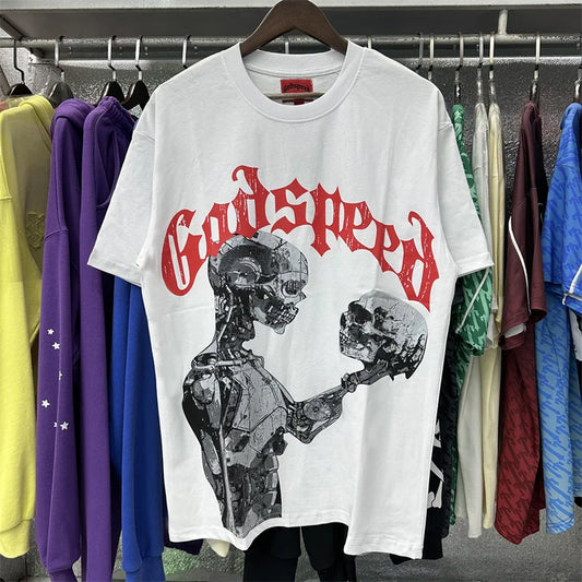 Godspeed Skull Print High-Quality Casual Short Sleeved Shirt