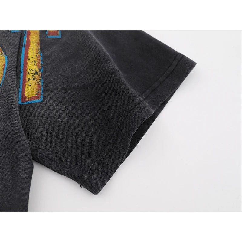 VALE2025 Retro Washed City Wall Poster Printed Fashion T-shirt