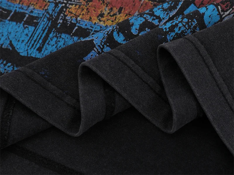 VALE2025 Retro Washed City Wall Poster Printed Fashion T-shirt