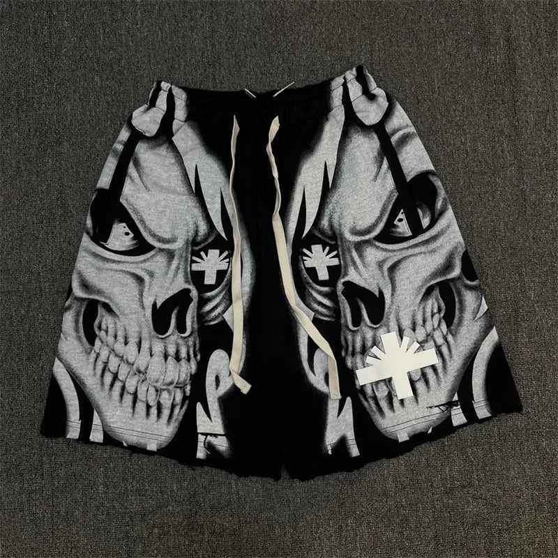 Vert Retro Washed Water Embroidered Mud Print Drawstring Letter Loose Casual Shorts