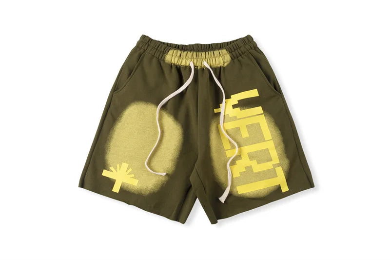 Vert Retro Washed Water Embroidered Mud Print Drawstring Letter Loose Casual Shorts