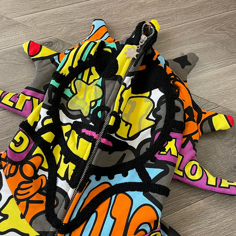 Glo Gang The Glory Full Zip Drink cartoon multicolor printed zipper hoodie