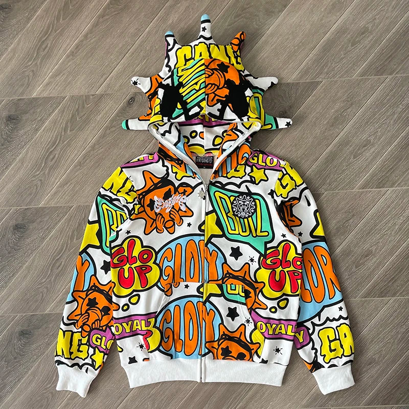 Glo Gang The Glory Full Zip Drink cartoon multicolor printed zipper hoodie