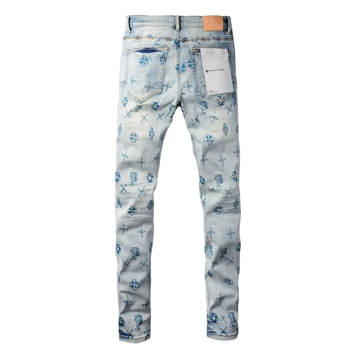 Purple new slim-fit hand-painted printed pants light blue