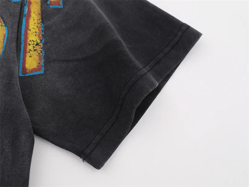 VALE2025 Retro Washed City Wall Poster Printed Fashion T-shirt