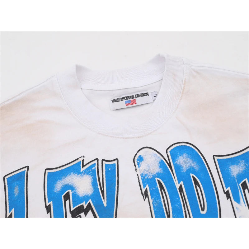 VALE2025 Pictorial Pattern White Mud Print Fashion T-shirt