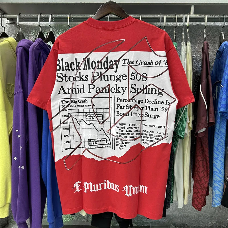 Godspeed Newspaper Skull Print Pure Cotton Casual Short Sleeved t-Shirt