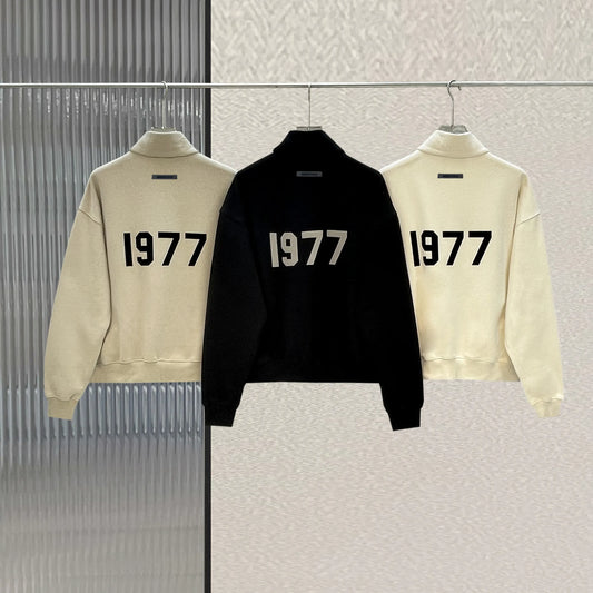 New Essentials High Neck Zip Sweatshirts Flocking Logo Loose Men's and Women's Fashion Oversized Hip Hop Zip Sweatshirt