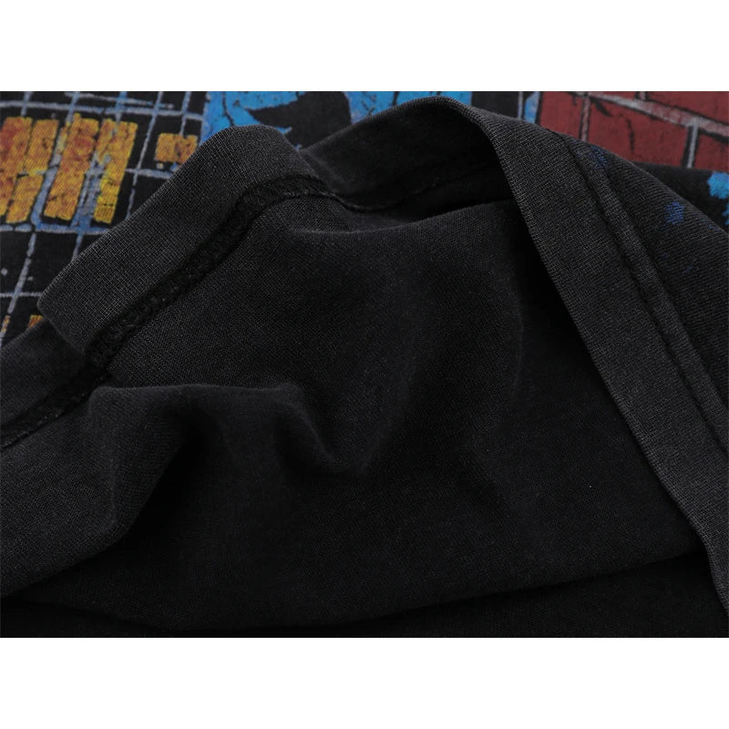 VALE2025 Retro Washed City Wall Poster Printed Fashion T-shirt