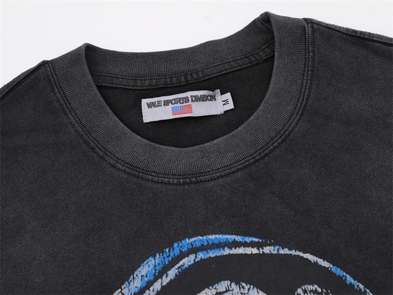 VALE2025 Retro Washed Pattern Printed Fashion T-shirt