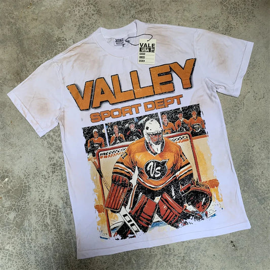 Vale Pure Cotton Baseball Printed Distressed t-Shirt