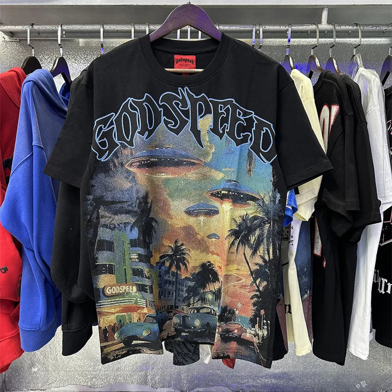 Godspeed City Printed High Quality Double Yarn Cotton Casual Short Sleeves