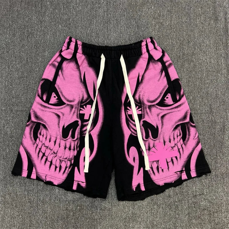 Vert Retro Washed Water Embroidered Mud Print Drawstring Letter Loose Casual Shorts
