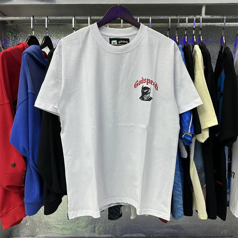 Godspeed Moon Print Double Yarn Pure Cotton Casual Short Sleeved t-Shirt