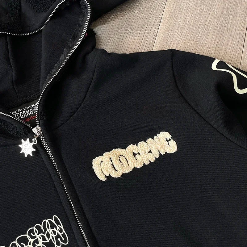 Glo Gang The Glory Full Zip Drink embroidered  zipper hoodie