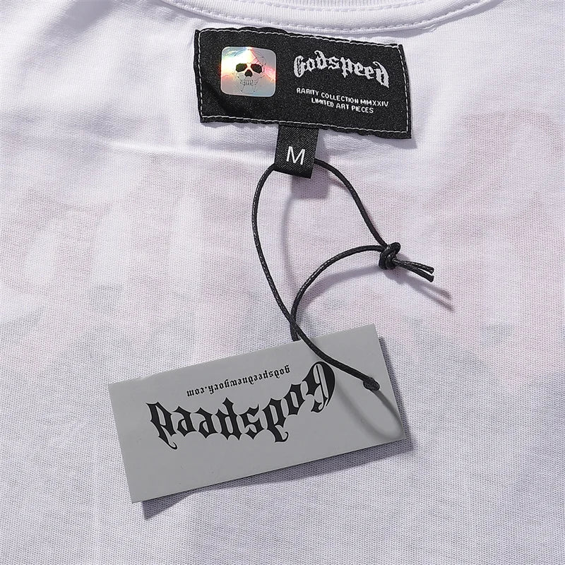 Godspeed Moon Print Double Yarn Pure Cotton Casual Short Sleeved t-Shirt