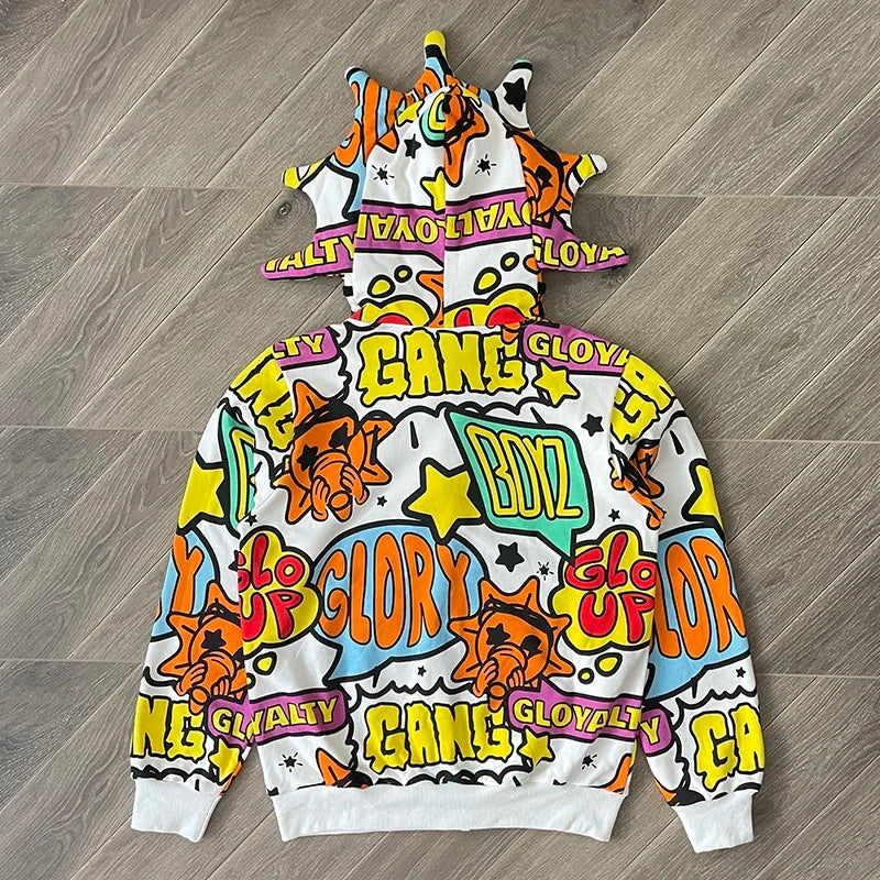 Glo Gang The Glory Full Zip Drink cartoon multicolor printed zipper hoodie