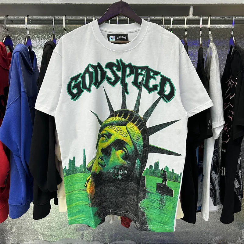Godspeed Goddess Print Pure Cotton Round Neck t-Shirt