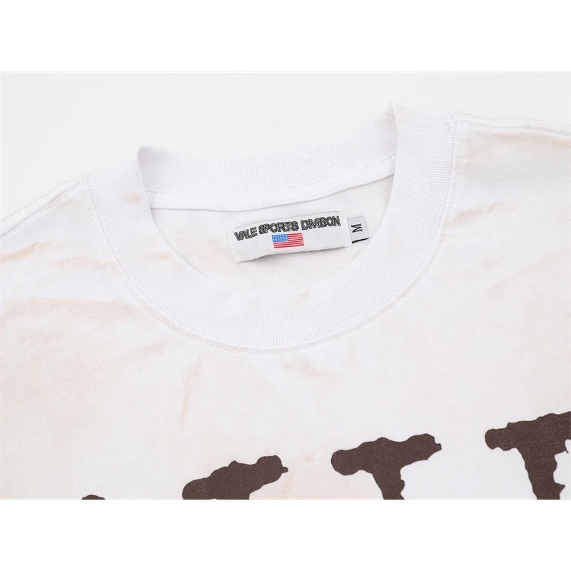 VALE2025 Latest Letter Slogan White Mud Print Fashion T-shirt
