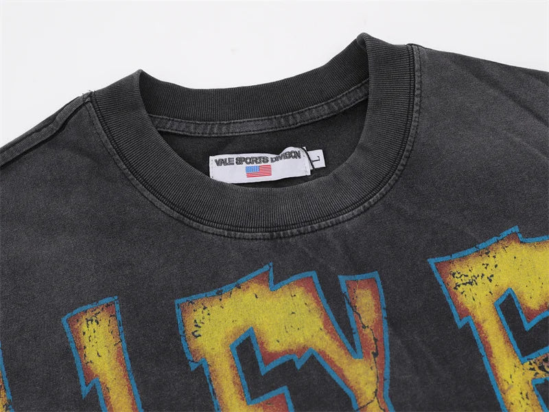 VALE2025 Retro Washed City Wall Poster Printed Fashion T-shirt