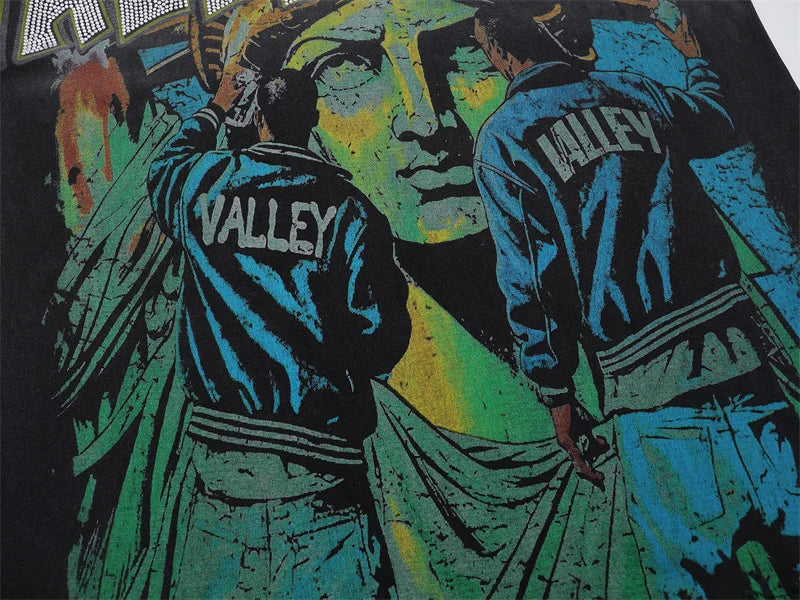 Vale Hot Stamping And Washing Water To Make Old Pure Cotton Short Sleeved t-Shirt