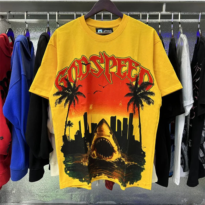 Godspeed City Coconut Tree out of many one Printed High Quality Cotton Casual T-shirt