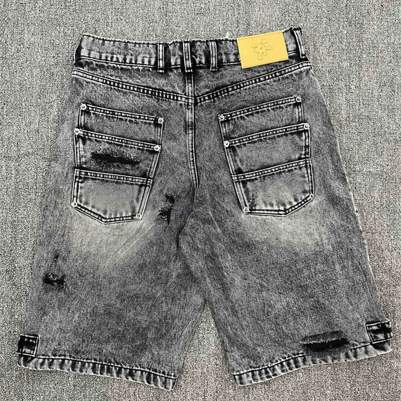 Project Retro Washed Letter Embroidered workwear Cowboy Casual Shorts