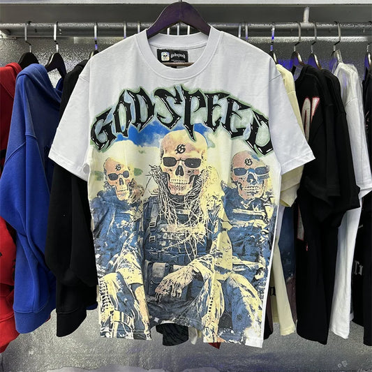 Godspeed Skeleton Printed High Weight Double Yarn Cotton Casual Short Sleeve