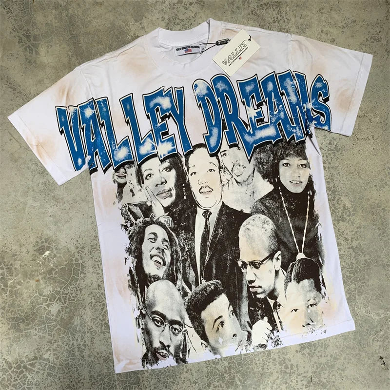 VALE2025 Pictorial Pattern White Mud Print Fashion T-shirt