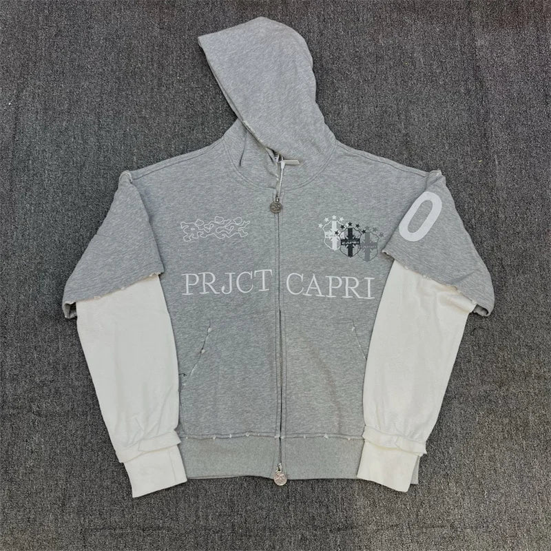 Project Zipper Splicing Cotton Grey Hoodie