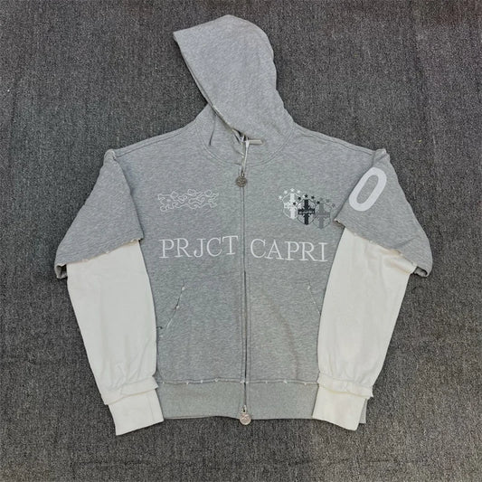 Project Zipper Splicing Cotton Grey Hoodie