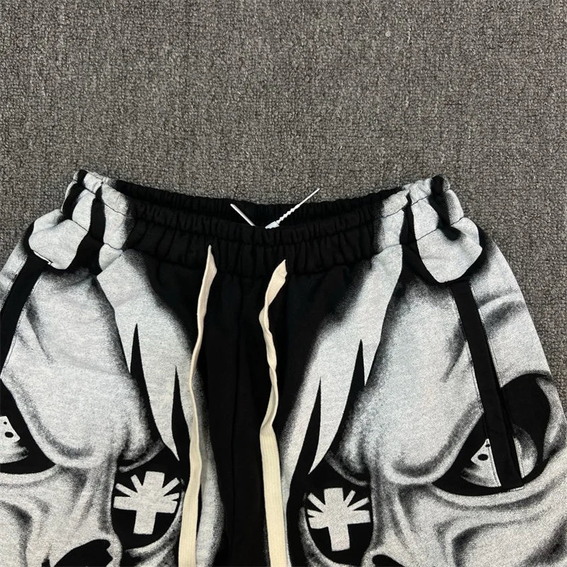 Vert Retro Washed Water Embroidered Mud Print Drawstring Letter Loose Casual Shorts