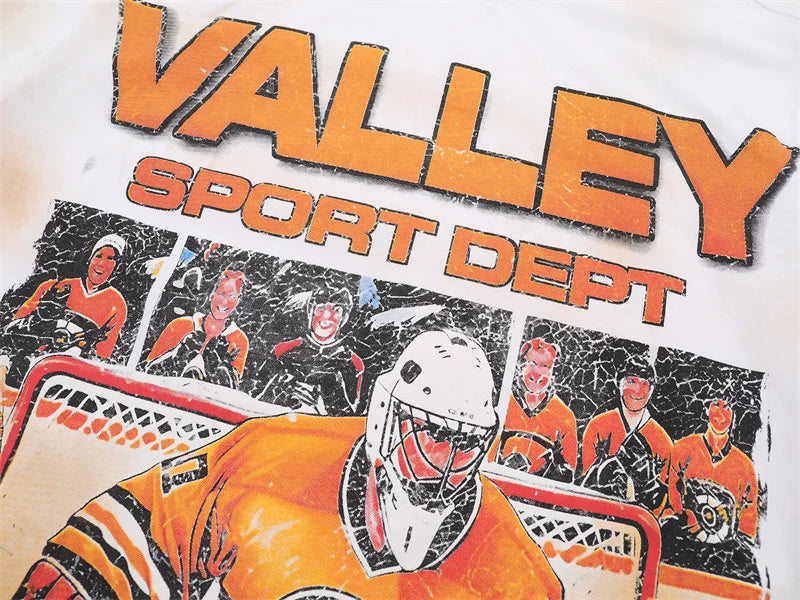 Vale Pure Cotton Baseball Printed Distressed t-Shirt