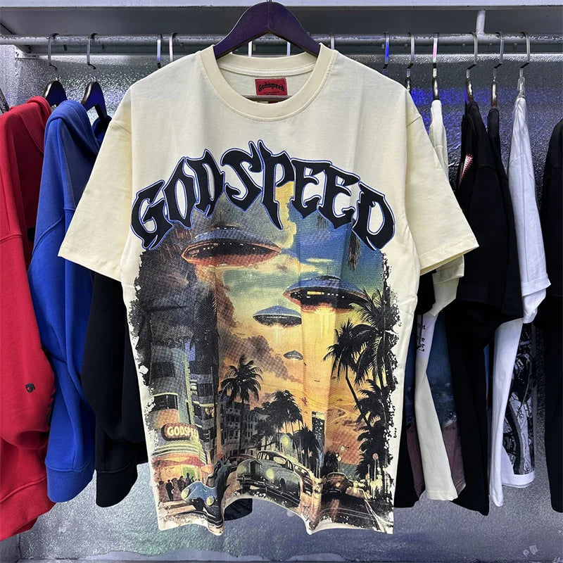Godspeed City Printed High Quality Double Yarn Cotton Casual Short Sleeves