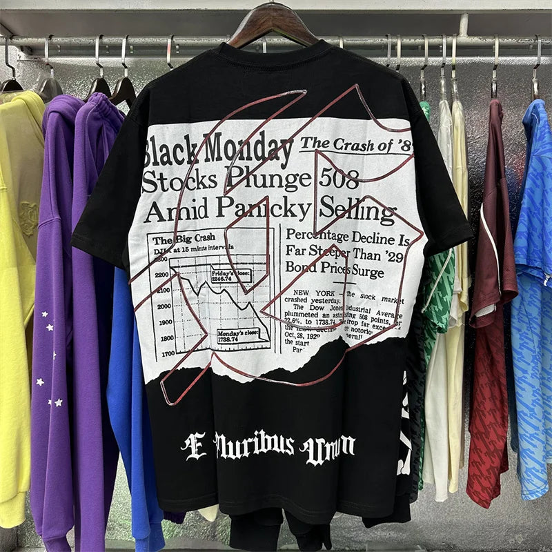 Godspeed Newspaper Skull Print Pure Cotton Casual Short Sleeved t-Shirt