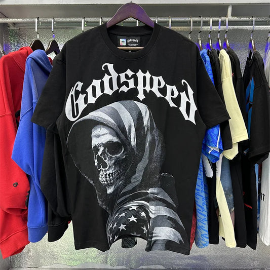 Godspeed Skeleton Printed Cotton Black Casual Short Sleeve