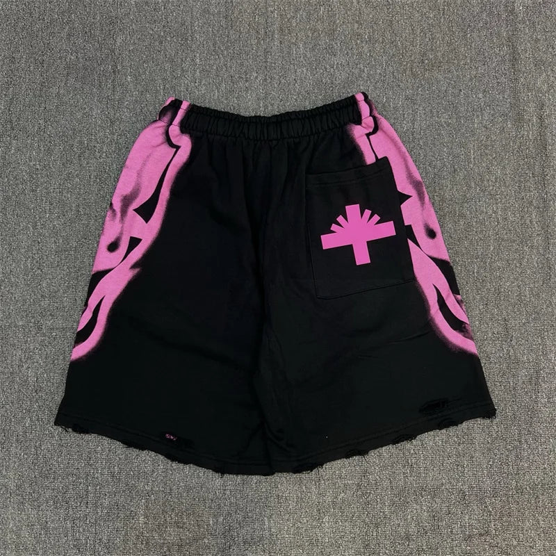 Vert Retro Washed Water Embroidered Mud Print Drawstring Letter Loose Casual Shorts