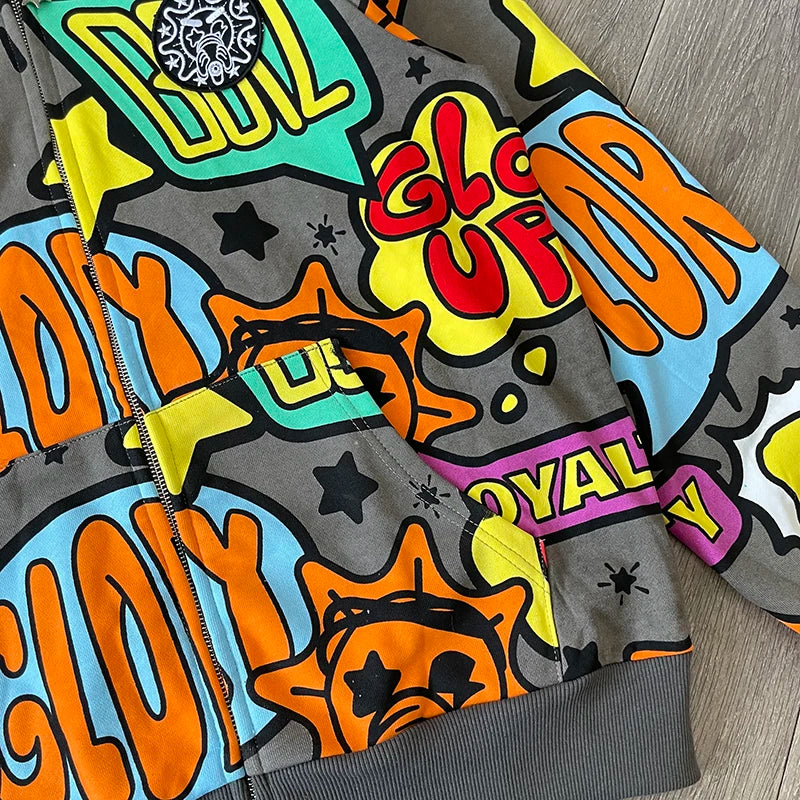 Glo Gang The Glory Full Zip Drink cartoon multicolor printed zipper hoodie