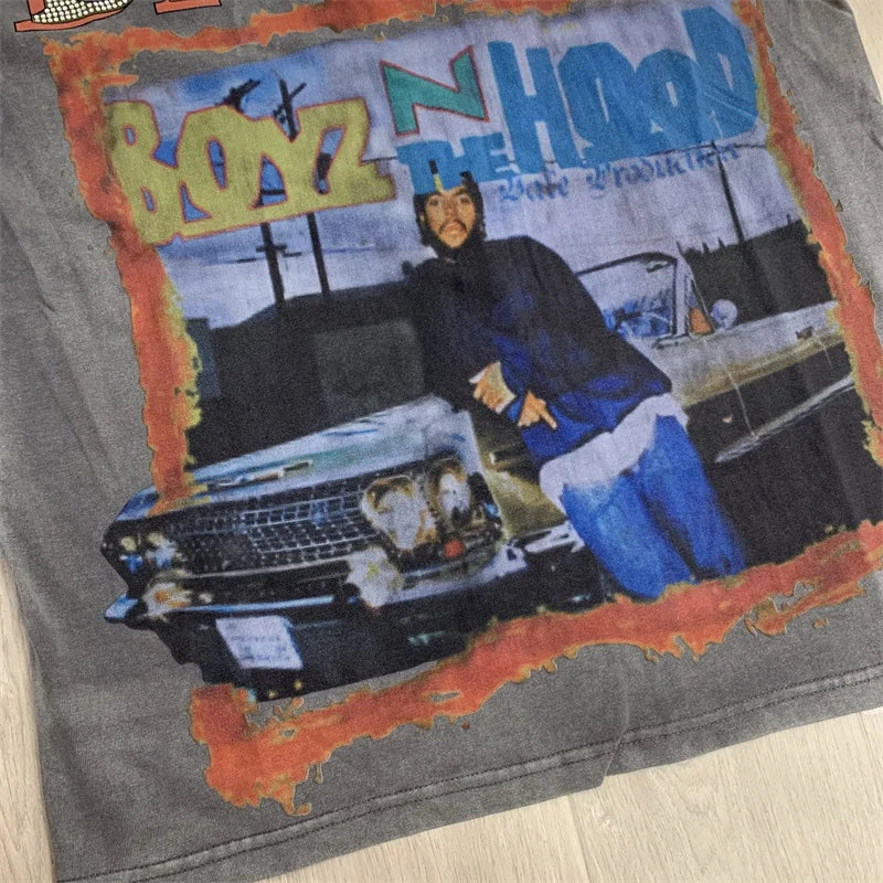 Vale Hot Diamond Washed Water Horse Willow Used Cotton Short sleeved T-shirt