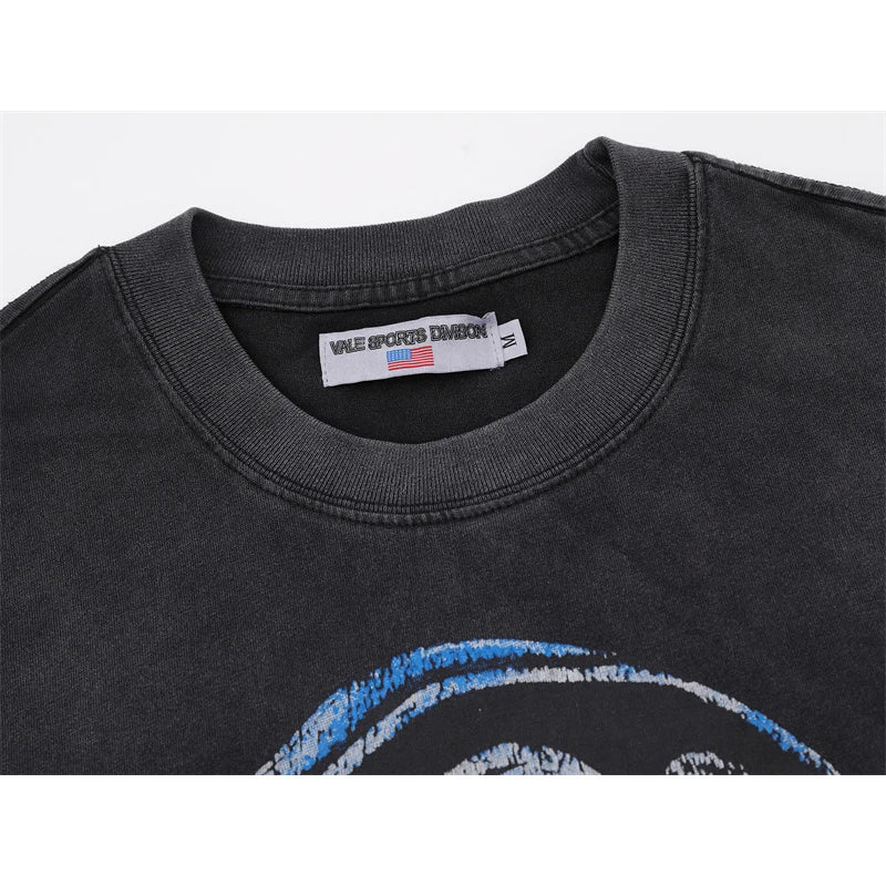 VALE2025 Retro Washed Pattern Printed Fashion T-shirt